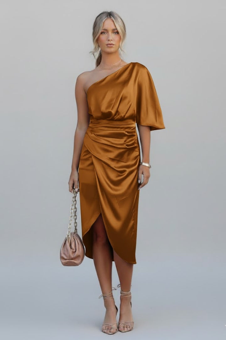 Sylvia Renford | One Shoulder Draped Midi Dress For Women