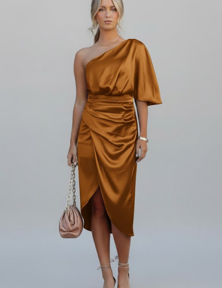 Sylvia Renford | One Shoulder Draped Midi Dress For Women