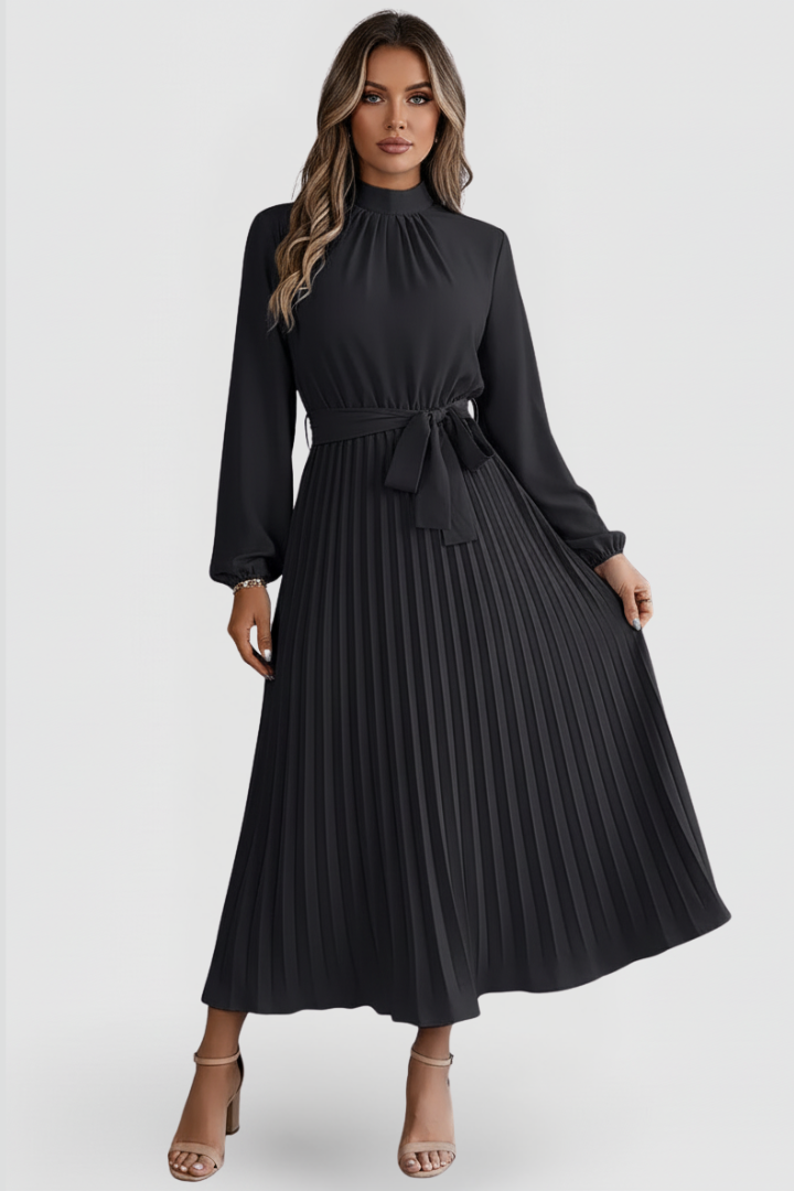 Lenora Whitfield | Long Sleeve Pleated Midi Dress For Women