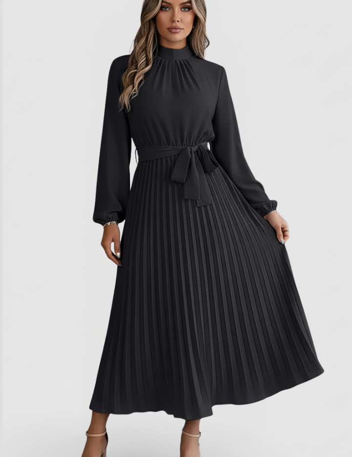 Lenora Whitfield | Long Sleeve Pleated Midi Dress For Women