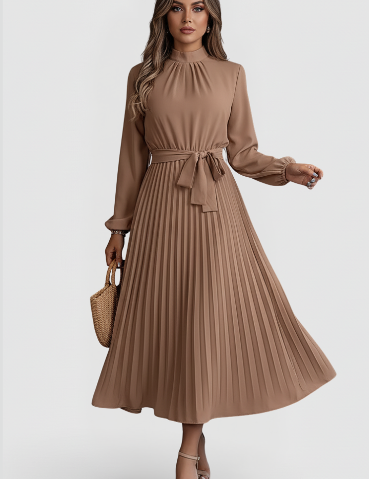 Lenora Whitfield | Long Sleeve Pleated Midi Dress For Women