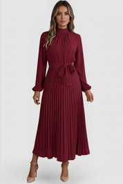 Lenora Whitfield | Long Sleeve Pleated Midi Dress For Women
