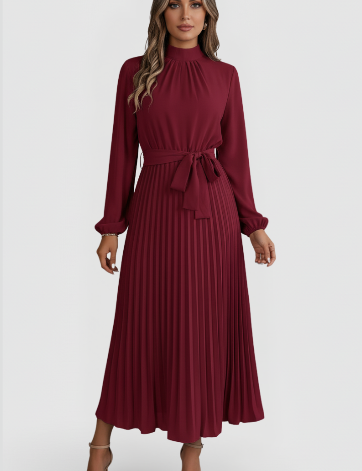 Lenora Whitfield | Long Sleeve Pleated Midi Dress For Women