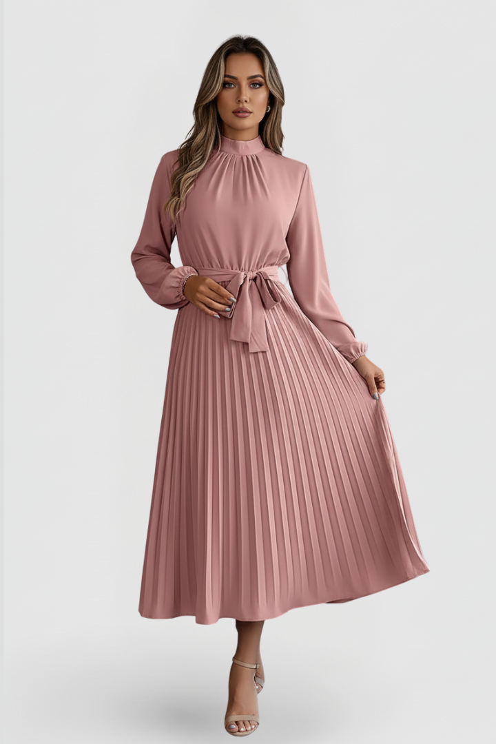 Lenora Whitfield | Long Sleeve Pleated Midi Dress For Women