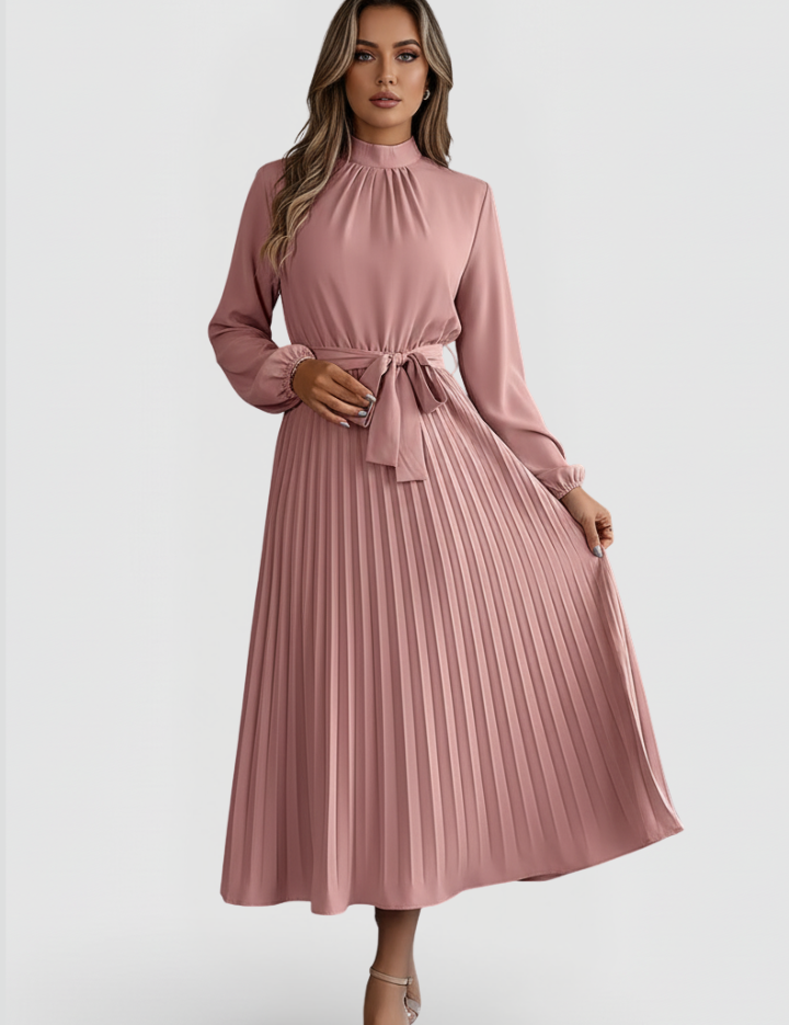 Lenora Whitfield | Long Sleeve Pleated Midi Dress For Women
