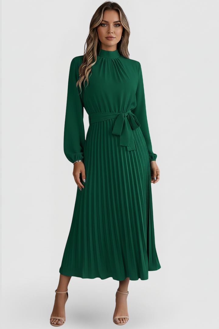 Lenora Whitfield | Long Sleeve Pleated Midi Dress For Women