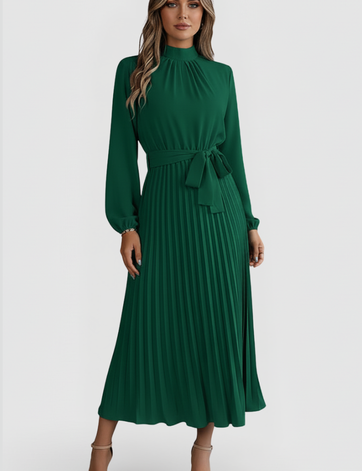 Lenora Whitfield | Long Sleeve Pleated Midi Dress For Women