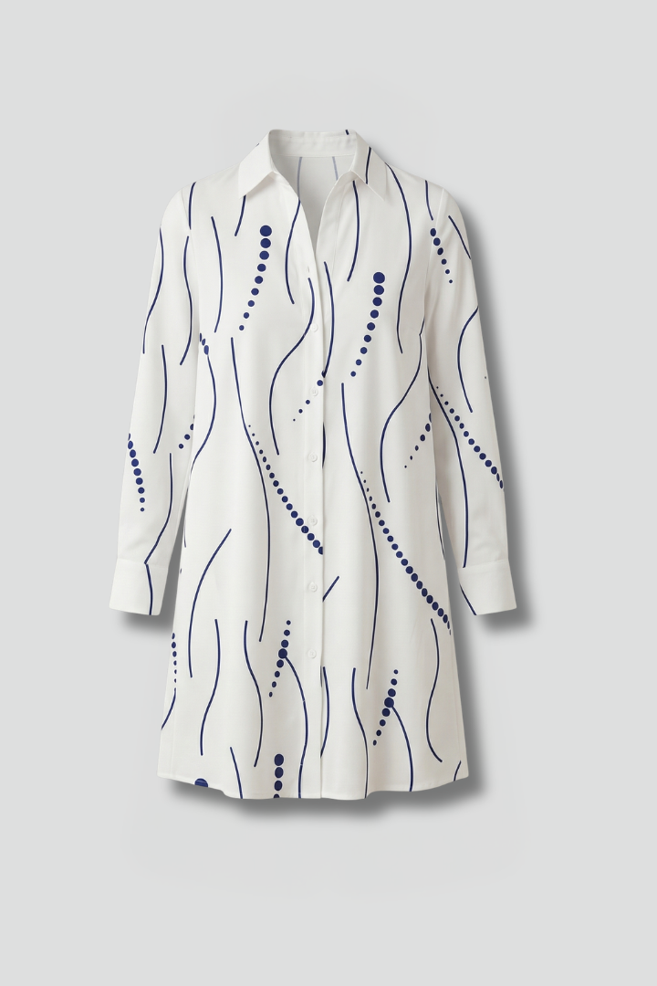 Margaret Bellcourt | Printed Long Sleeve Mini Shirt Dress For Women