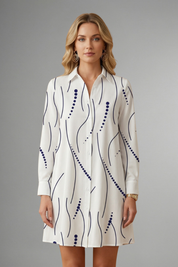 Margaret Bellcourt | Printed Long Sleeve Mini Shirt Dress For Women