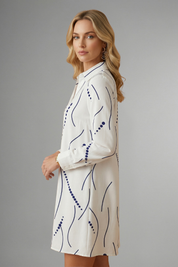 Margaret Bellcourt | Printed Long Sleeve Mini Shirt Dress For Women