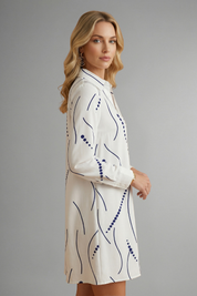 Margaret Bellcourt | Printed Long Sleeve Mini Shirt Dress For Women