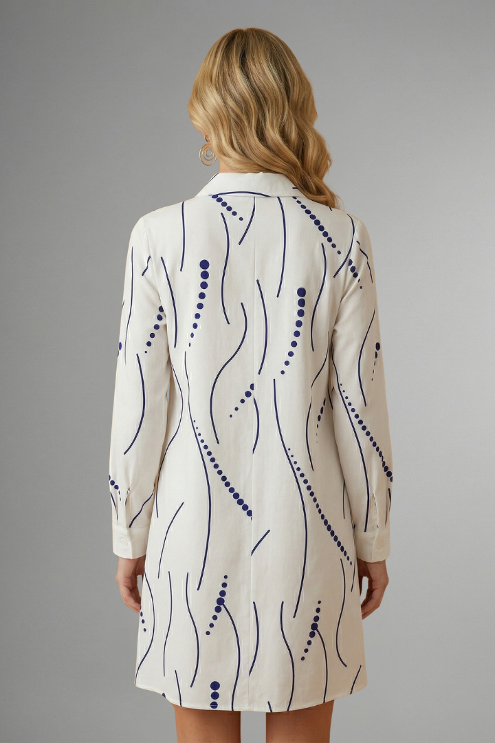 Margaret Bellcourt | Printed Long Sleeve Mini Shirt Dress For Women