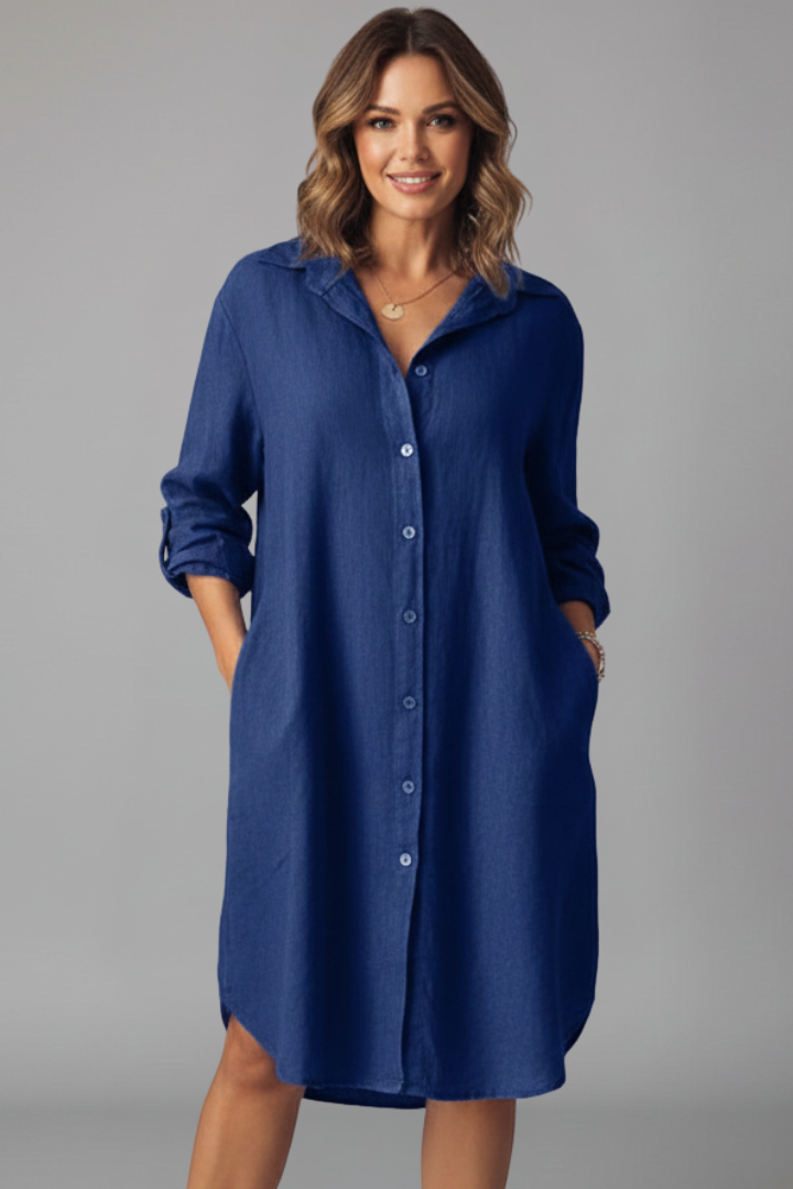 Marguerite Sinclair | Linen Midi Shirt Dress For Women