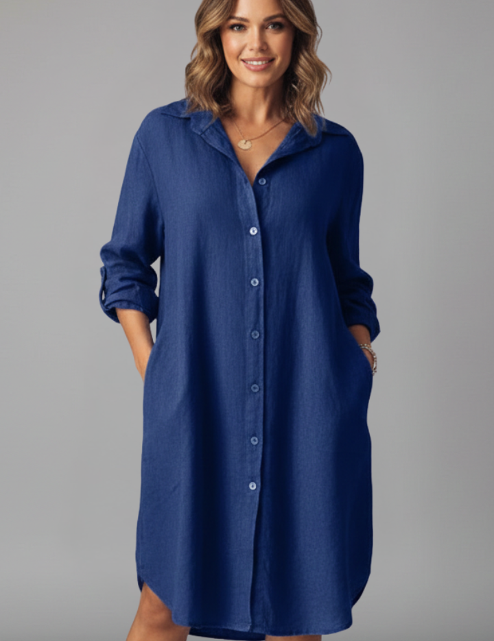 Marguerite Sinclair | Linen Midi Shirt Dress For Women
