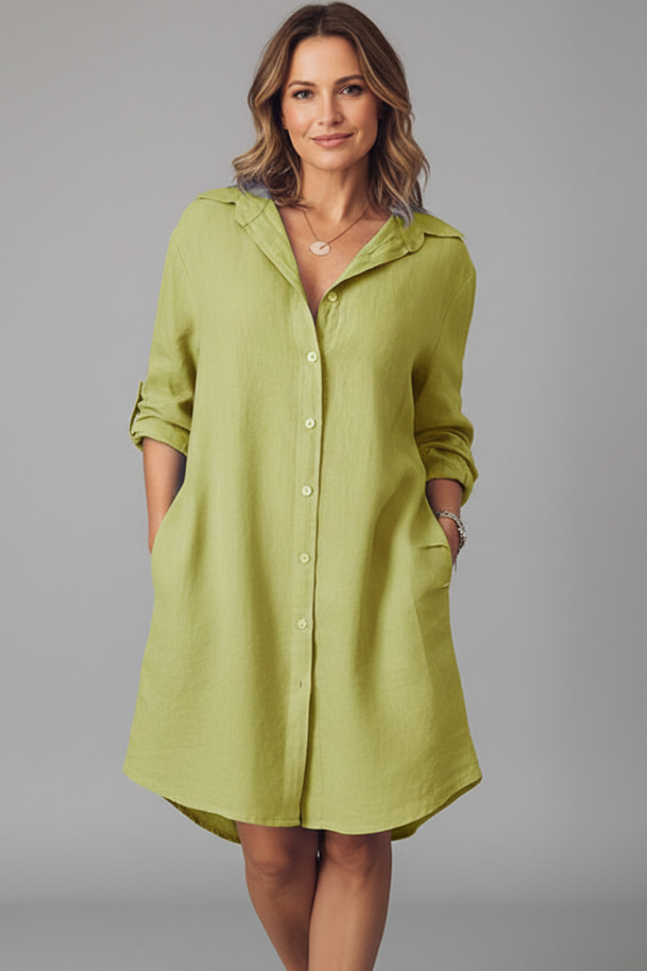 Marguerite Sinclair | Linen Midi Shirt Dress For Women