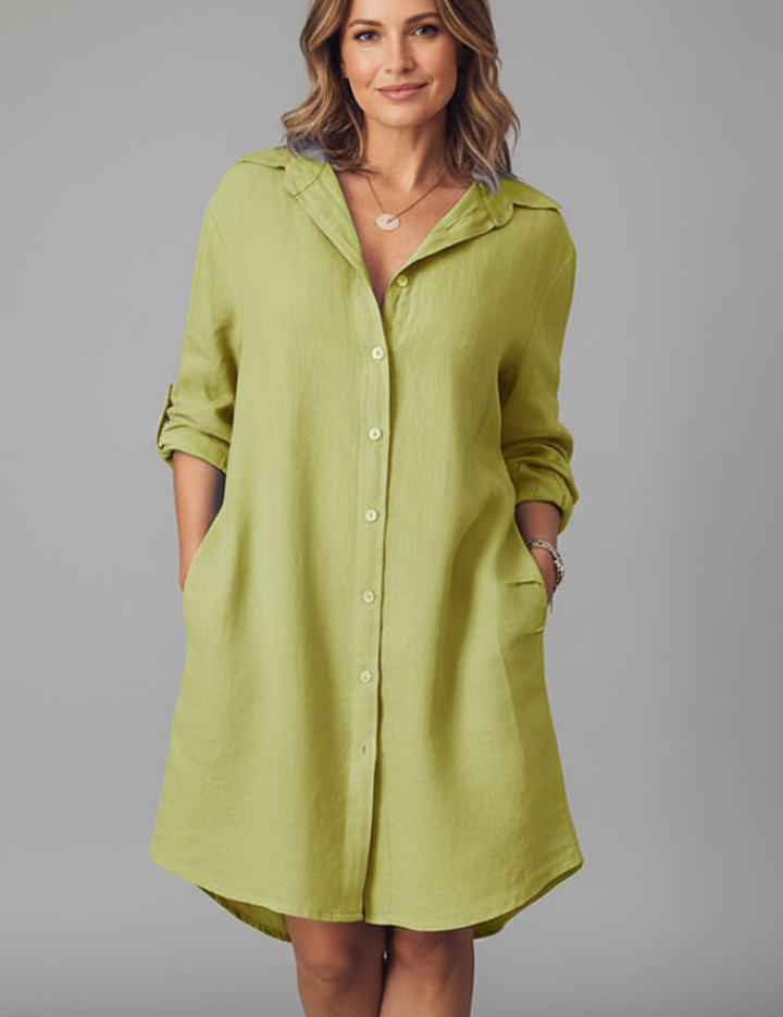 Marguerite Sinclair | Linen Midi Shirt Dress For Women