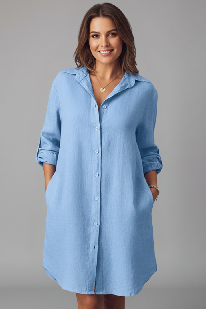 Marguerite Sinclair | Linen Midi Shirt Dress For Women