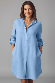 Marguerite Sinclair | Linen Midi Shirt Dress For Women