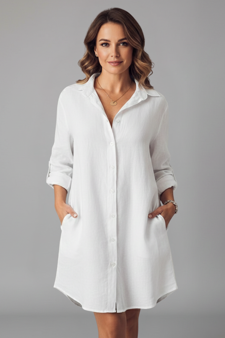 Marguerite Sinclair | Linen Midi Shirt Dress For Women
