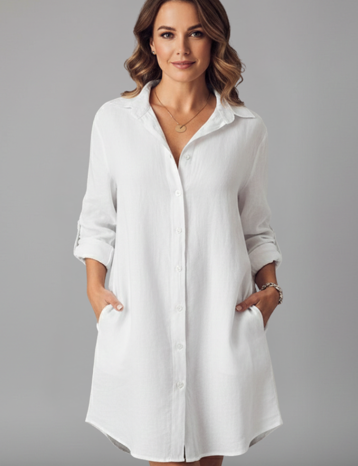Marguerite Sinclair | Linen Midi Shirt Dress For Women