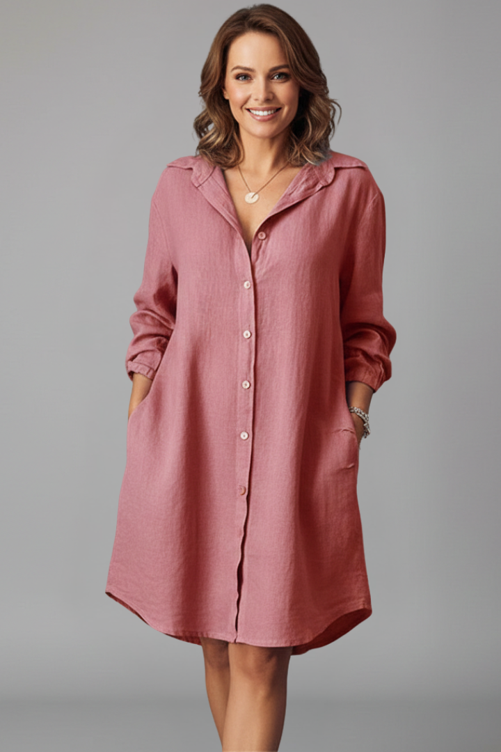 Marguerite Sinclair | Linen Midi Shirt Dress For Women