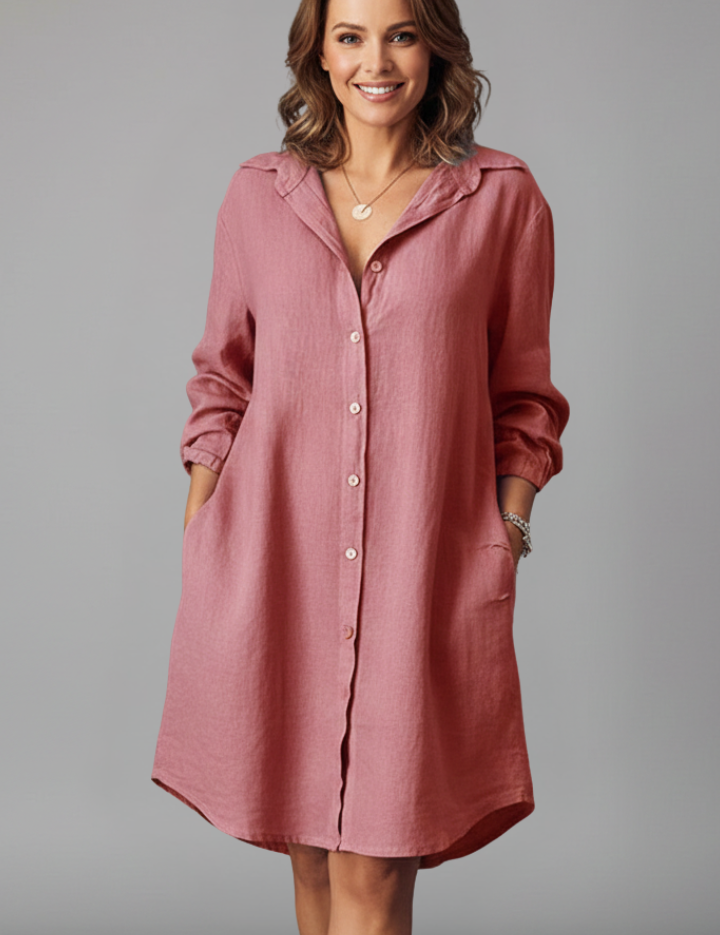 Marguerite Sinclair | Linen Midi Shirt Dress For Women