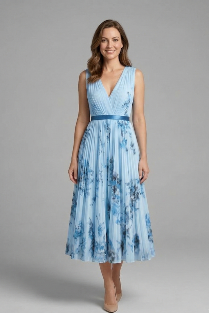 Rosalind Veyron | Floral Pleated Midi Dress For Women