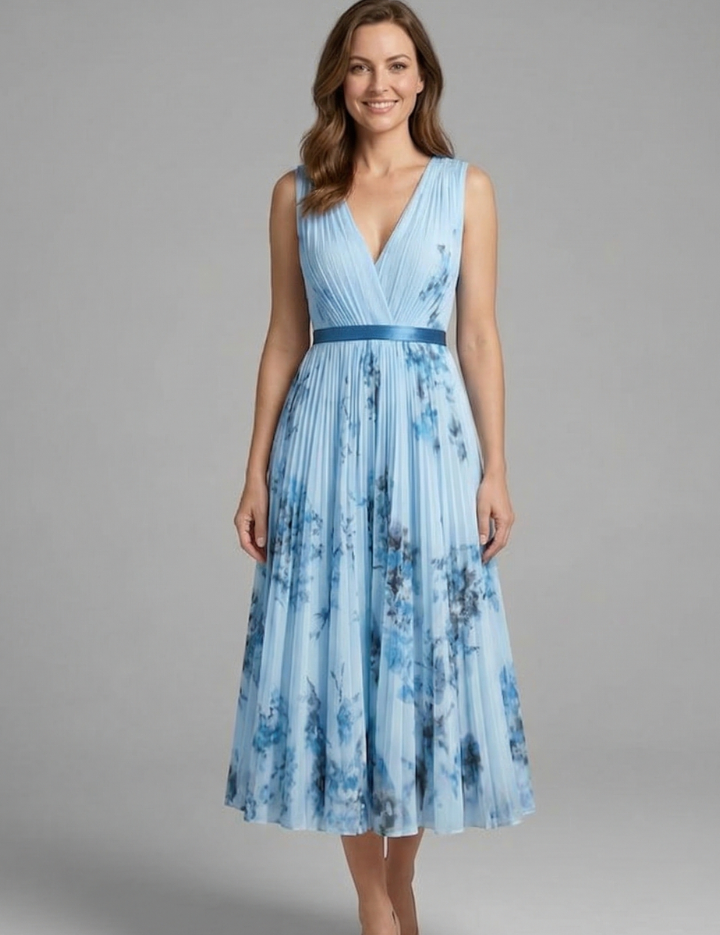 Rosalind Veyron | Floral Pleated Midi Dress For Women