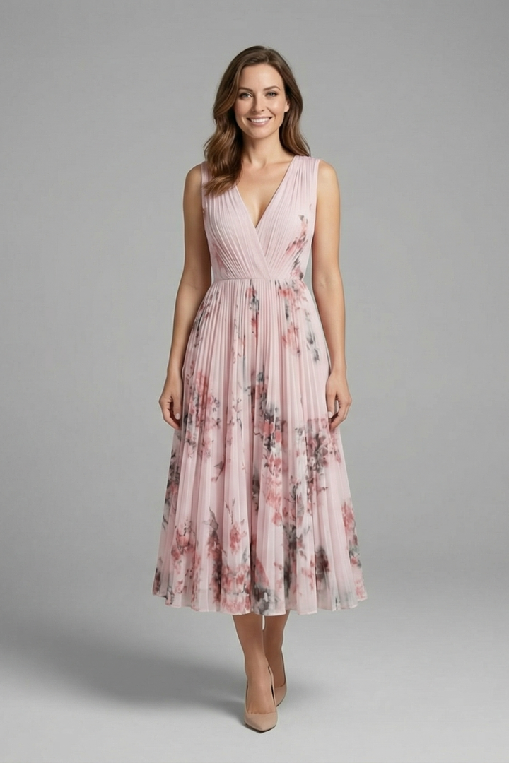 Rosalind Veyron | Floral Pleated Midi Dress For Women