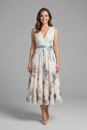 Rosalind Veyron | Floral Pleated Midi Dress For Women