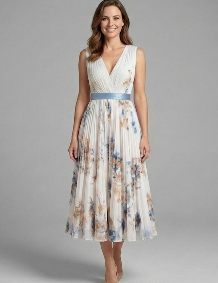 Rosalind Veyron | Floral Pleated Midi Dress For Women