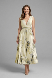 Rosalind Veyron | Floral Pleated Midi Dress For Women