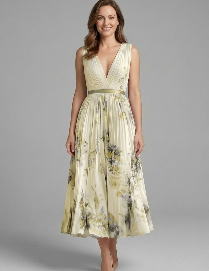 Rosalind Veyron | Floral Pleated Midi Dress For Women