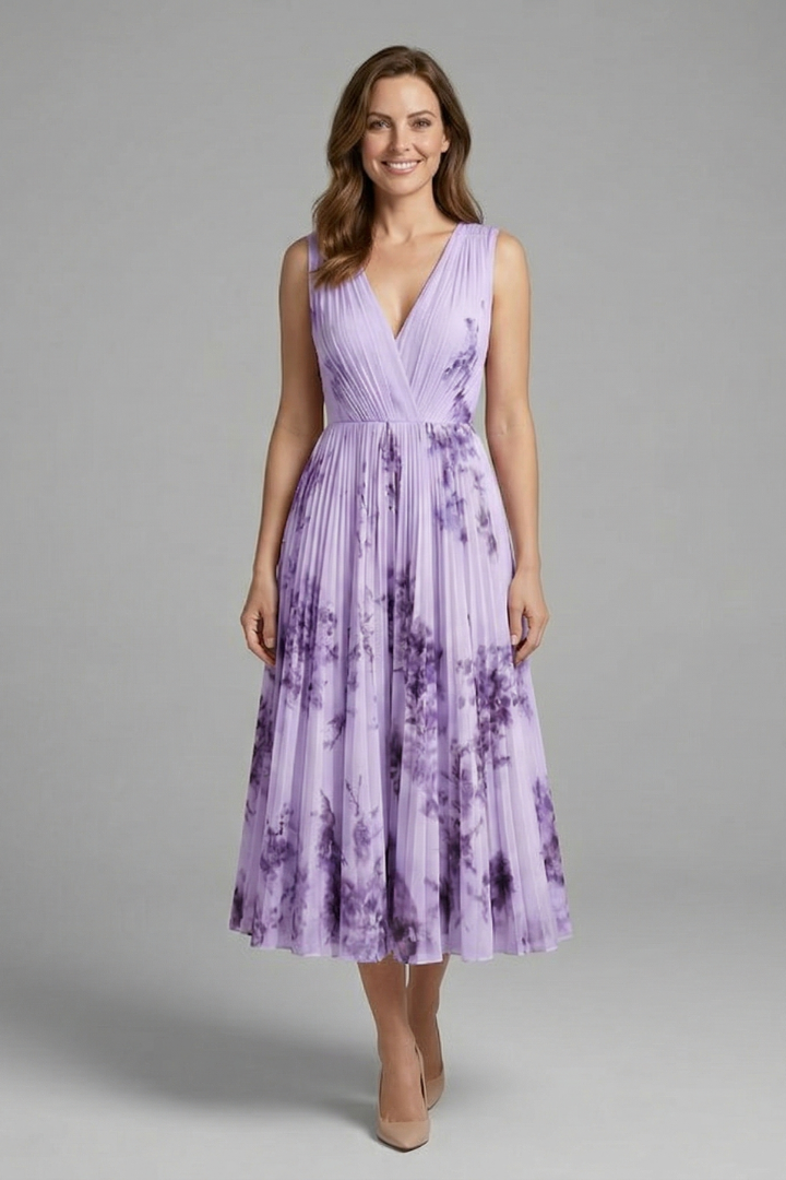 Rosalind Veyron | Floral Pleated Midi Dress For Women