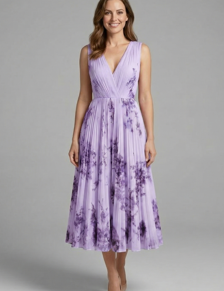 Rosalind Veyron | Floral Pleated Midi Dress For Women