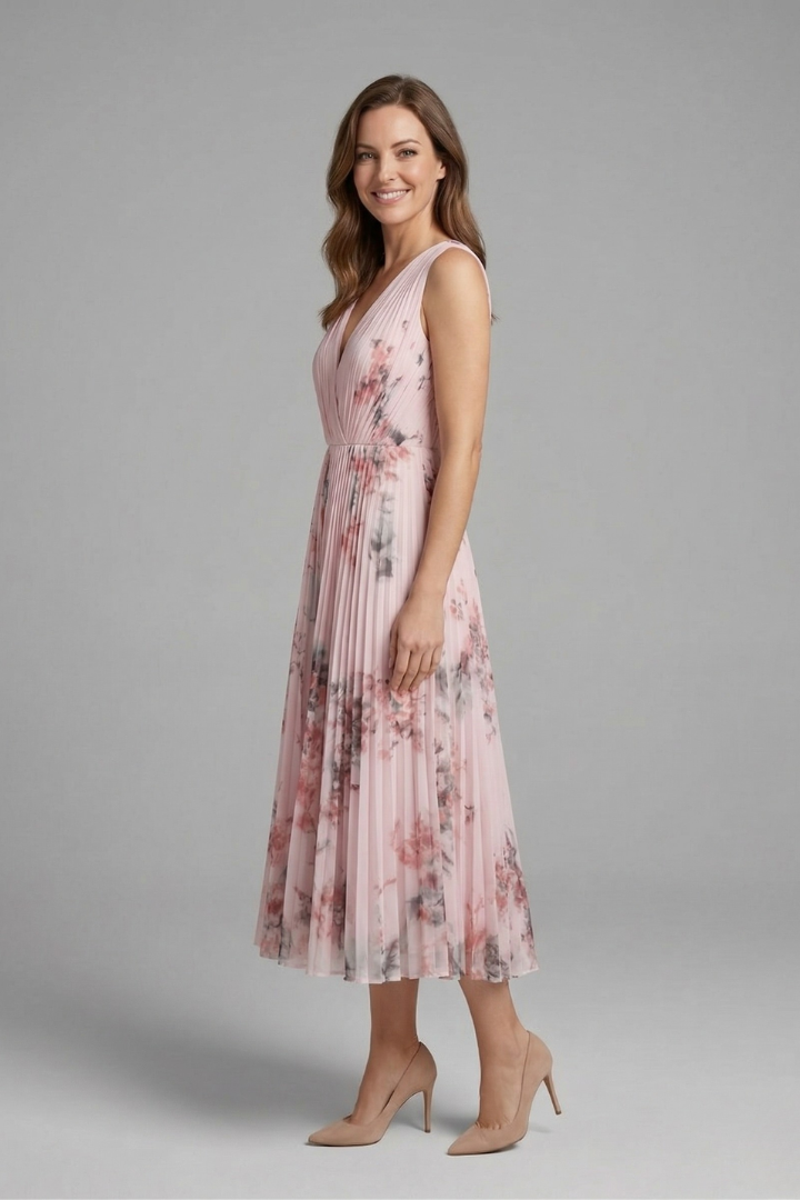 Rosalind Veyron | Floral Pleated Midi Dress For Women