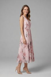 Rosalind Veyron | Floral Pleated Midi Dress For Women