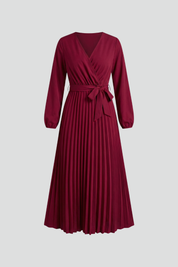 Diana Ravenswood | Long Sleeve Pleated Wrap Maxi Dress For Women