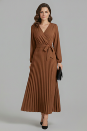 Diana Ravenswood | Long Sleeve Pleated Wrap Maxi Dress For Women