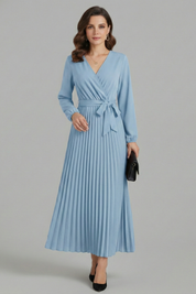 Diana Ravenswood | Long Sleeve Pleated Wrap Maxi Dress For Women