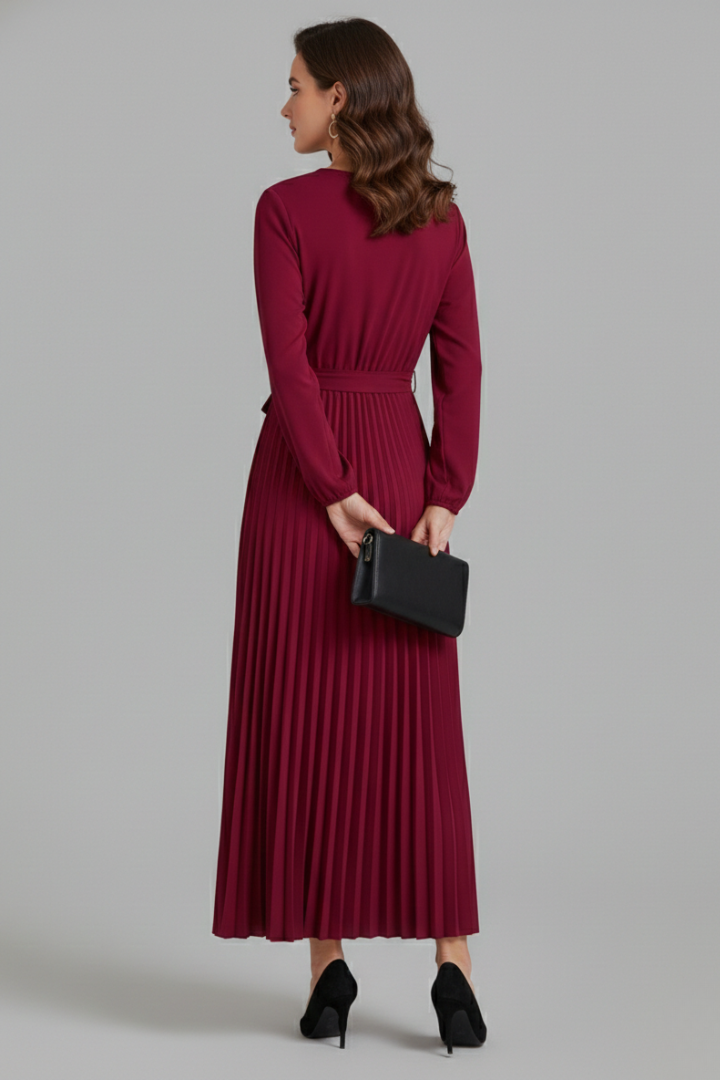 Diana Ravenswood | Long Sleeve Pleated Wrap Maxi Dress For Women
