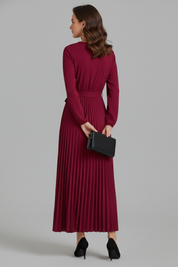 Diana Ravenswood | Long Sleeve Pleated Wrap Maxi Dress For Women