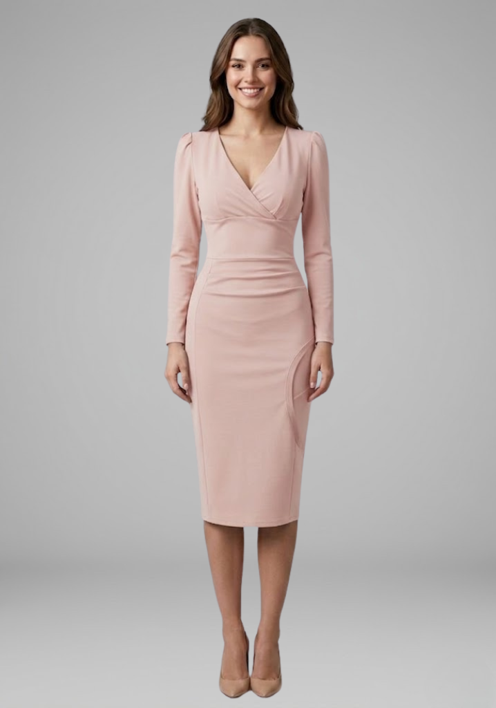 Cordelia Ashbourne | Long Sleeve Ruched Midi Dress For Women