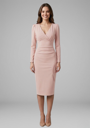 Cordelia Ashbourne | Long Sleeve Ruched Midi Dress For Women