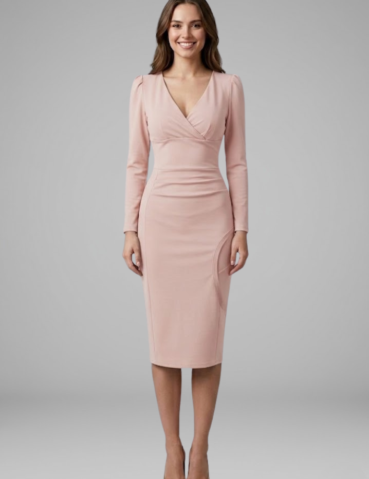 Cordelia Ashbourne | Long Sleeve Ruched Midi Dress For Women