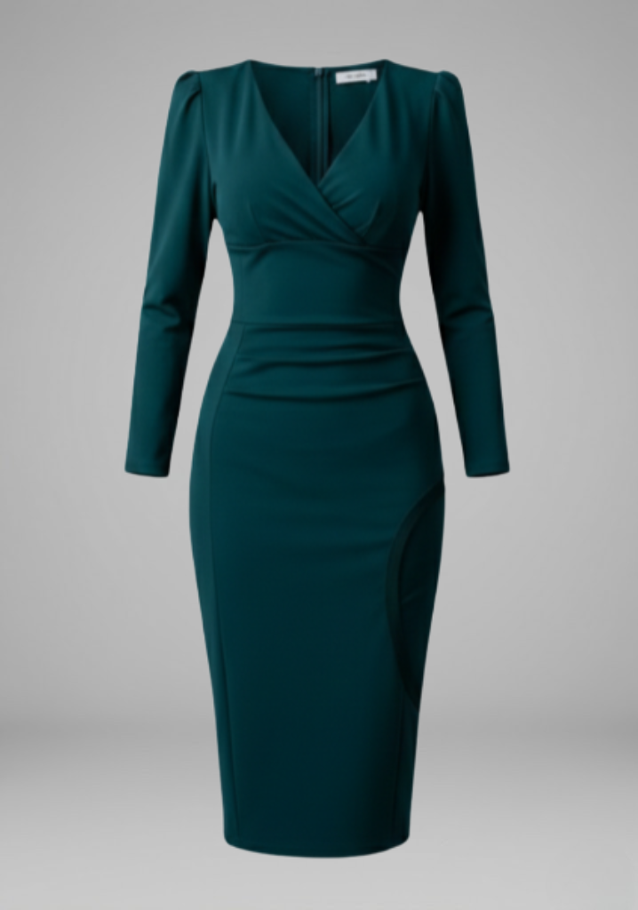 Cordelia Ashbourne | Long Sleeve Ruched Midi Dress For Women