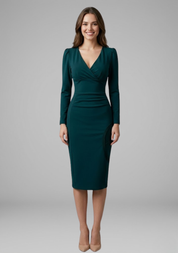 Cordelia Ashbourne | Long Sleeve Ruched Midi Dress For Women