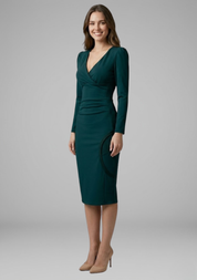 Cordelia Ashbourne | Long Sleeve Ruched Midi Dress For Women