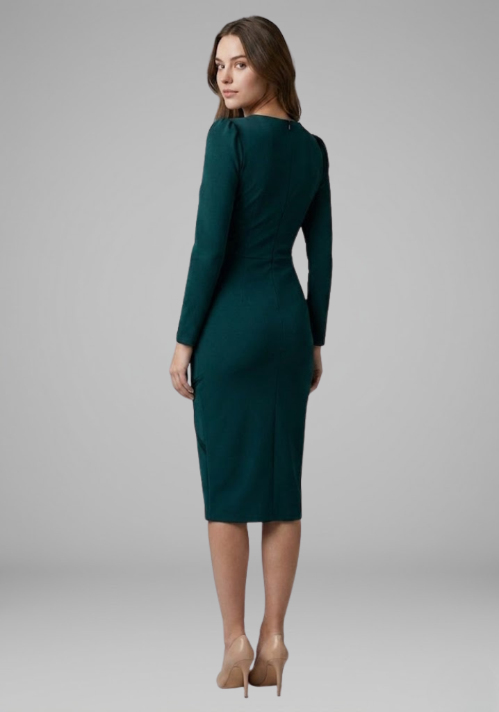 Cordelia Ashbourne | Long Sleeve Ruched Midi Dress For Women