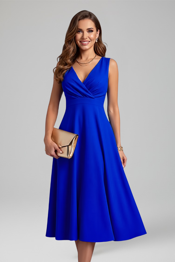 Colette Ravensworth | Sleeveless V-Neck Midi Dress For Women